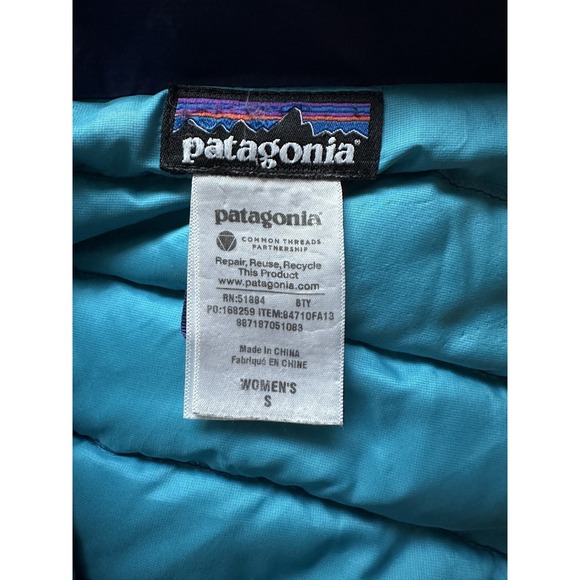 Patagonia Down Sweater Hoodie‎ Jacket Womens Small Blue Hooded Quilted Puffer - Picture 3 of 9
